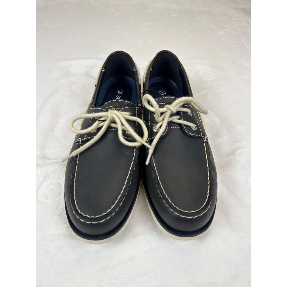 Sperry Top-Sider Casco 2 Eye Mens Navy Blue Leather Boat Shoes Size 10 New